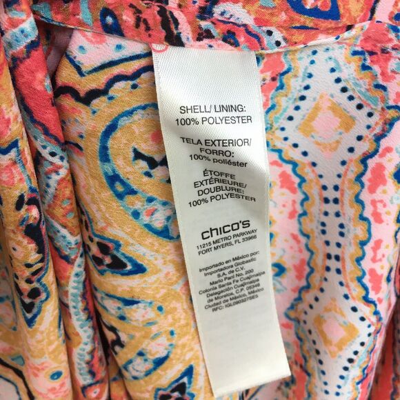 Chico’s Tunic Top 2 L Coral Paisley Light Layer Drapey Coastal Boho Blouse - Picture 10 of 14